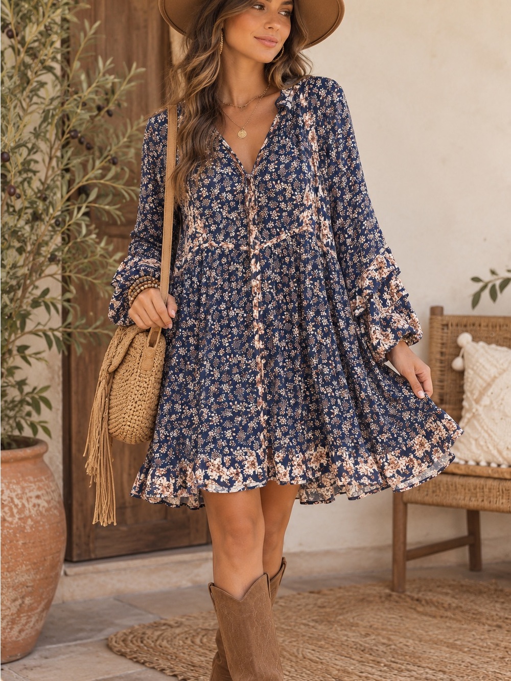 NWT Baltic Born Venice Short Dress in Navy Multi Floral - Size Large